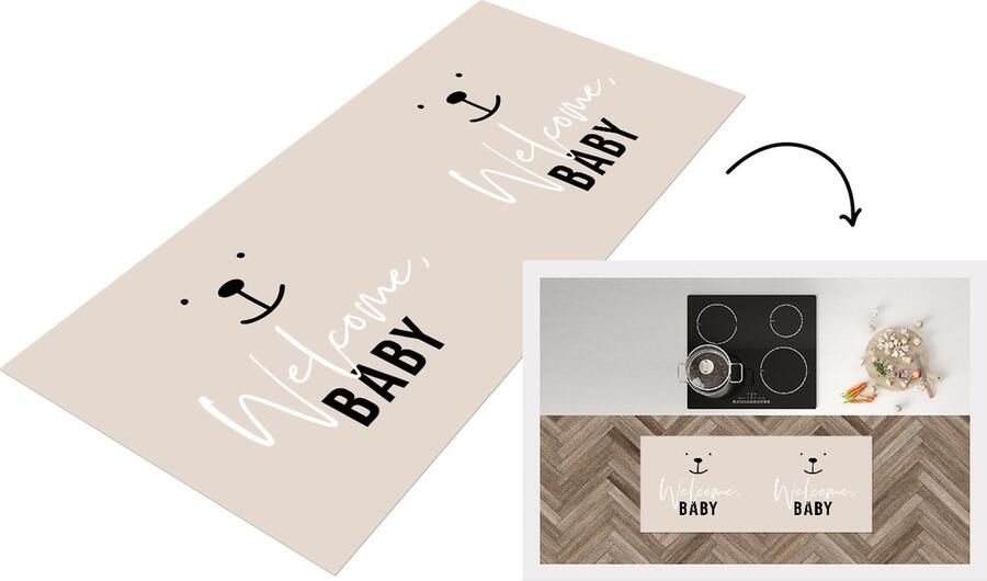 KitchenYeah Keukenloper Loper keuken Welcome baby Quotes Baby Spreuken 120x50 cm Keukenloper vinyl