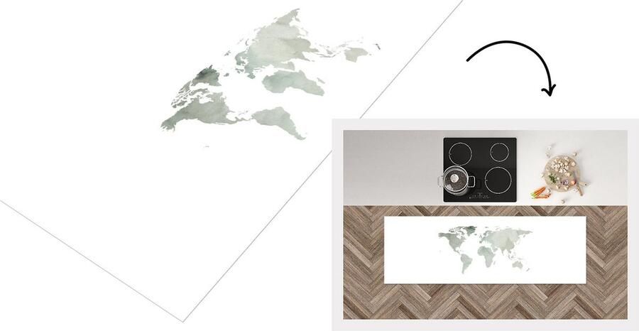 KitchenYeah Keukenloper Loper keuken Wereldkaart Aquarelverf Grijs 150x50 cm Keukenloper vinyl