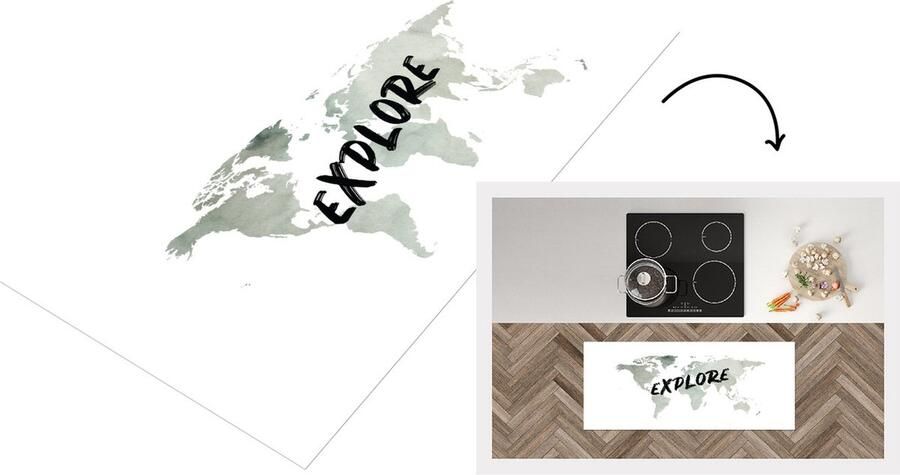 KitchenYeah Keukenloper Loper keuken Wereldkaart Aquarelverf Quotes 120x50 cm Keukenloper vinyl