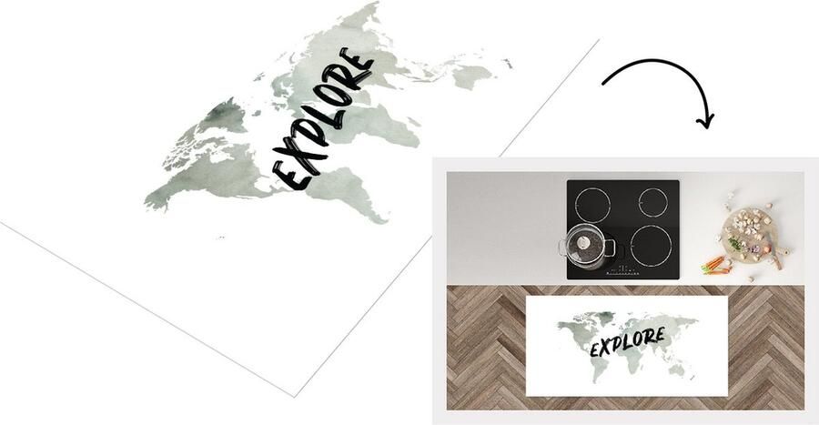 KitchenYeah Keukenloper Loper keuken Wereldkaart Aquarelverf Quotes 120x60 cm Keukenloper vinyl