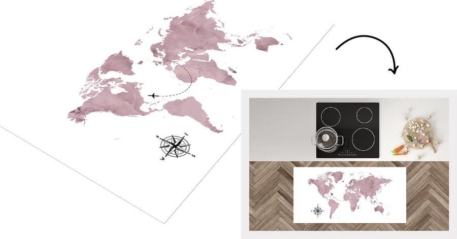 KitchenYeah Keukenloper Loper keuken Wereldkaart Aquarelverf Roze 120x60 cm Keukenloper vinyl