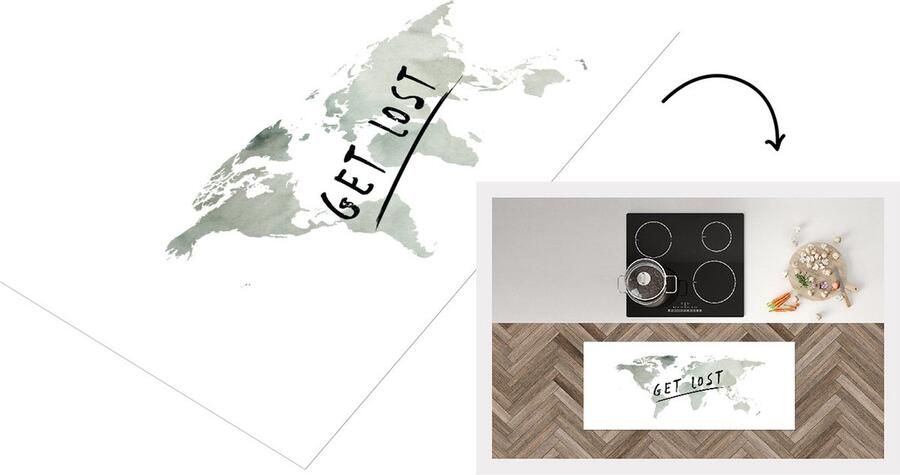 KitchenYeah Keukenloper Loper keuken Wereldkaart Aquarelverf Spreuk 120x50 cm Keukenloper vinyl