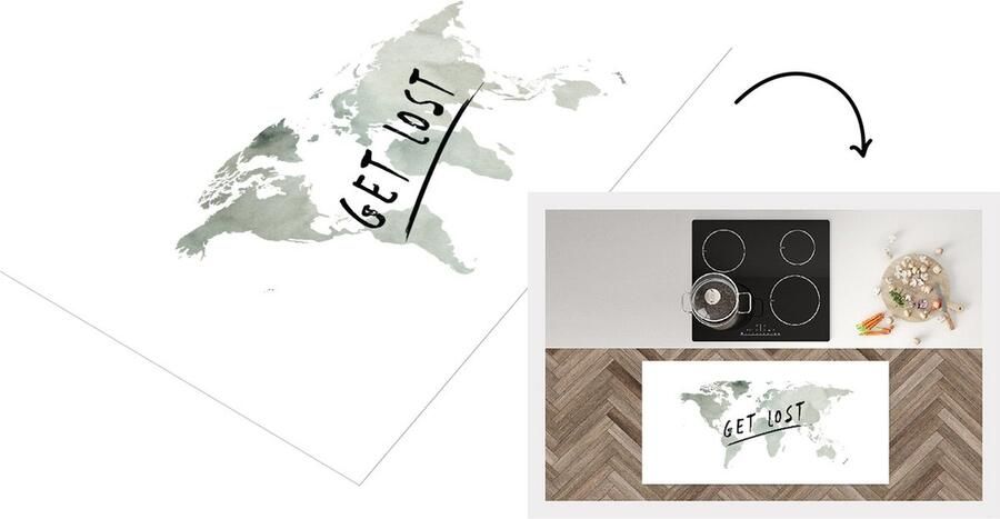 KitchenYeah Keukenloper Loper keuken Wereldkaart Aquarelverf Spreuk 120x60 cm Keukenloper vinyl