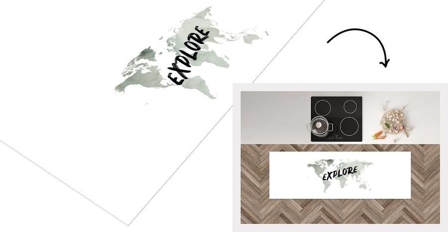 KitchenYeah Keukenloper Loper keuken Wereldkaart Aquarelverf Spreuken 150x50 cm Keukenloper vinyl