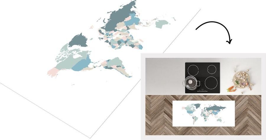 KitchenYeah Keukenloper Loper keuken Wereldkaart Blauw Tint Roze 120x50 cm Keukenloper vinyl