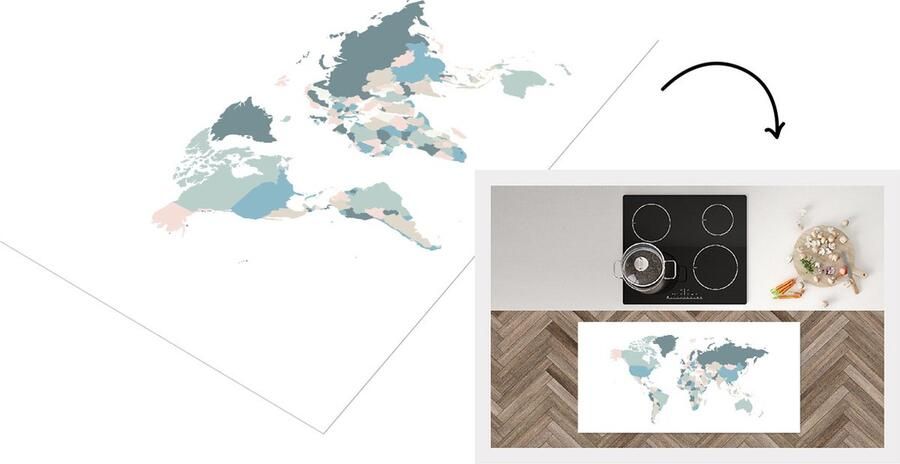 KitchenYeah Keukenloper Loper keuken Wereldkaart Blauw Tint Roze 120x60 cm Keukenloper vinyl