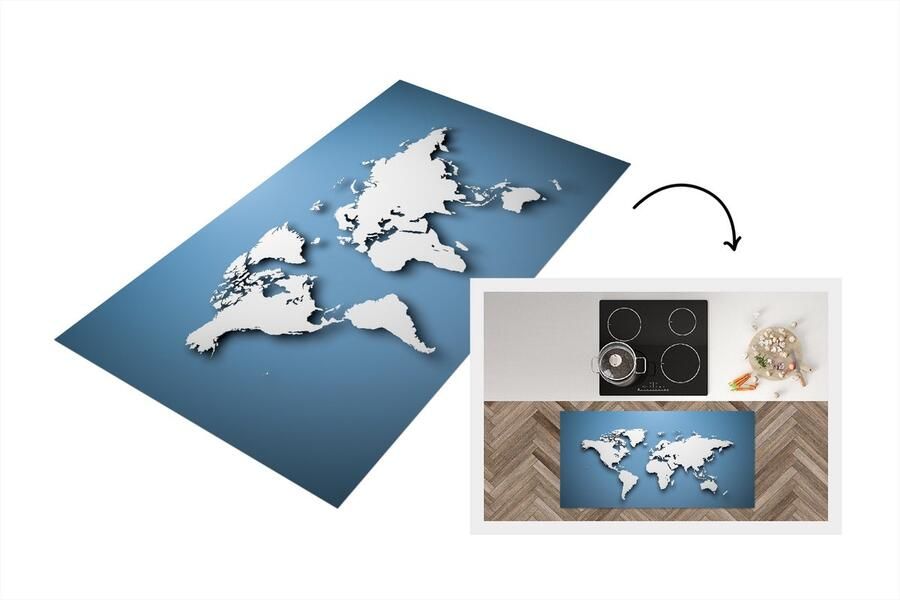 KitchenYeah Keukenloper Loper keuken Wereldkaart Blauw Wit Simpel 120x60 cm Keukenloper vinyl