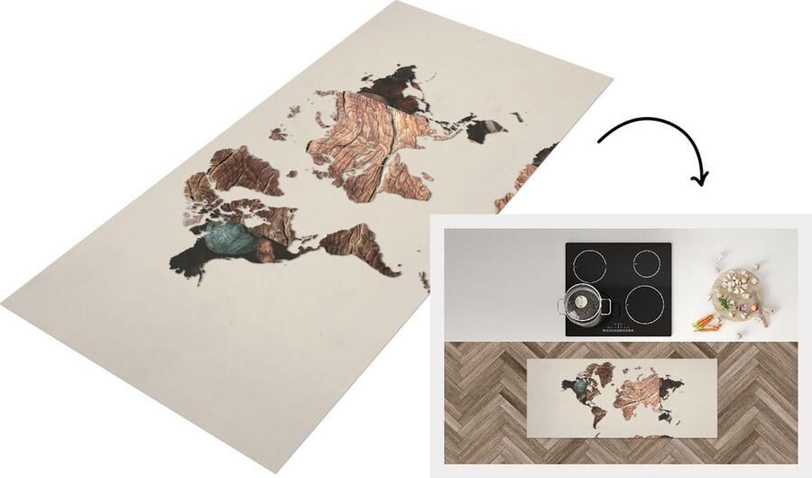 KitchenYeah Keukenloper Loper keuken Wereldkaart Boom Hout 120x50 cm Keukenloper vinyl