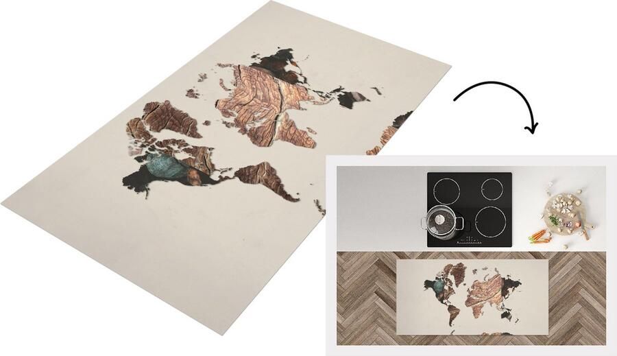 KitchenYeah Keukenloper Loper keuken Wereldkaart Boom Hout 120x60 cm Keukenloper vinyl
