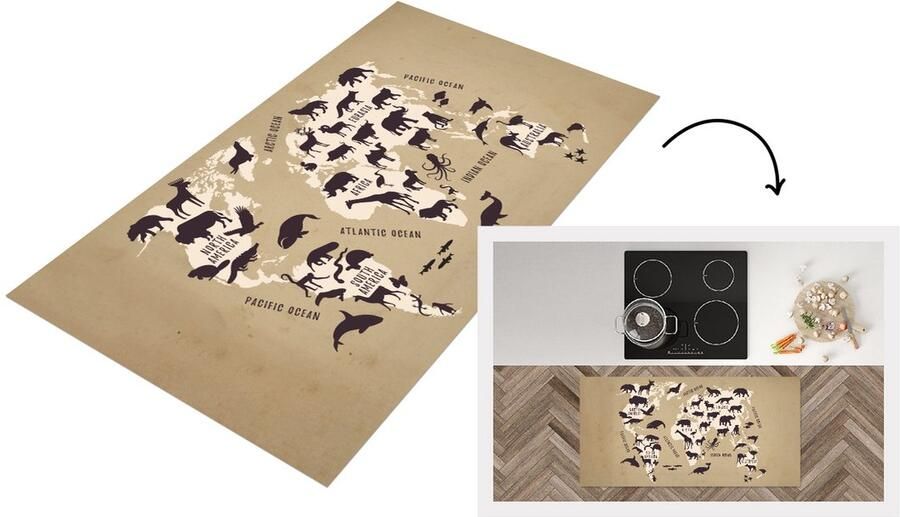KitchenYeah Keukenloper Loper keuken Wereldkaart Dieren Schaduw 120x60 cm Keukenloper vinyl