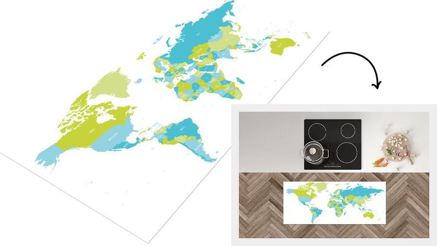 KitchenYeah Keukenloper Loper keuken Wereldkaart Groen Blauw 120x50 cm Keukenloper vinyl