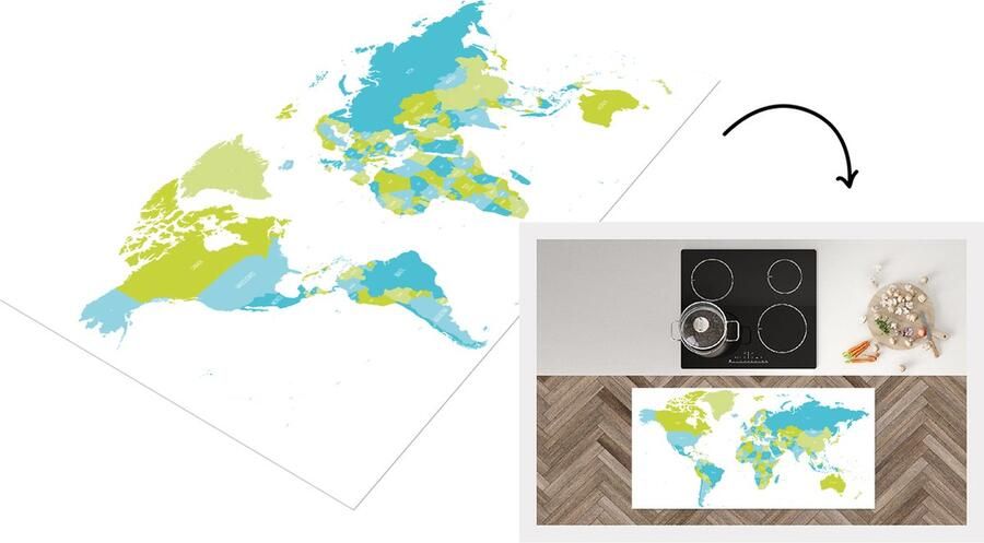 KitchenYeah Keukenloper Loper keuken Wereldkaart Groen Blauw 120x60 cm Keukenloper vinyl