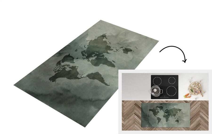 KitchenYeah Keukenloper Loper keuken Wereldkaart Groen Grijs 120x60 cm Keukenloper vinyl