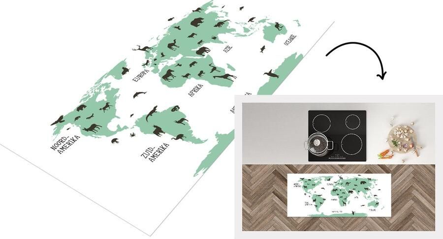 KitchenYeah Keukenloper Loper keuken Wereldkaart kinderen Dieren Groen 120x50 cm Keukenloper vinyl