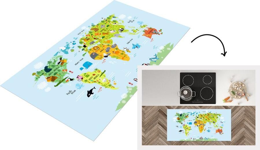 KitchenYeah Keukenloper Loper keuken Wereldkaart Kinderen Dieren Kleuren 120x60 cm Keukenloper vinyl