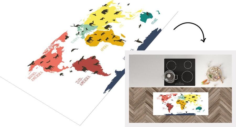 KitchenYeah Keukenloper Loper keuken Wereldkaart Kinderen Dieren Kleurrijk 120x50 cm Keukenloper vinyl