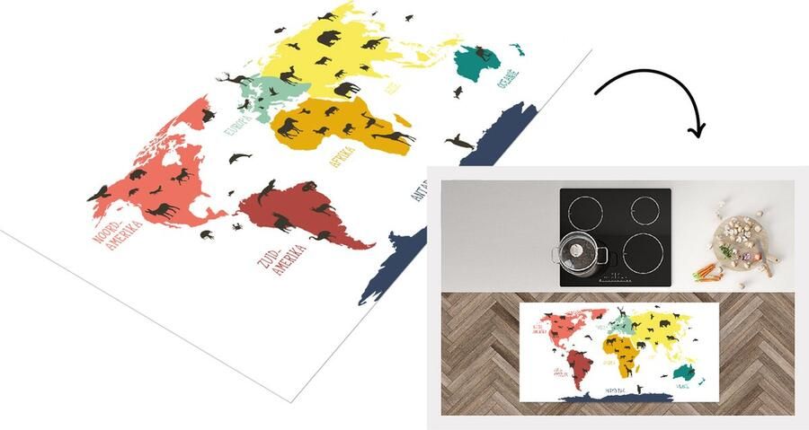 KitchenYeah Keukenloper Loper keuken Wereldkaart Kinderen Dieren Kleurrijk 120x60 cm Keukenloper vinyl
