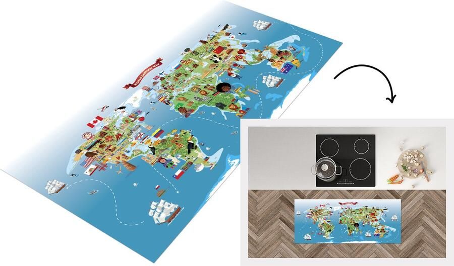 KitchenYeah Keukenloper Loper keuken Wereldkaart Kinderen Dieren Symbool 120x50 cm Keukenloper vinyl