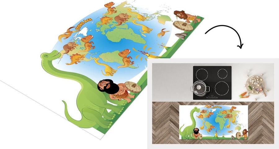 KitchenYeah Keukenloper Loper keuken Wereldkaart Kinderen Dinosaurus Vulkaan 120x60 cm Keukenloper vinyl