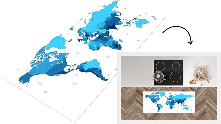 KitchenYeah Keukenloper Loper keuken Wereldkaart Kleurrijk Blauw 120x50 cm Keukenloper vinyl