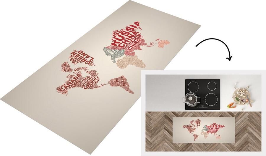 KitchenYeah Keukenloper Loper keuken Wereldkaart Letters Regenboog 120x50 cm Keukenloper vinyl