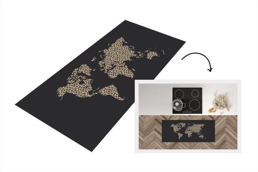 KitchenYeah Keukenloper Loper keuken Wereldkaart Luipaardprint Dieren 120x50 cm Keukenloper vinyl