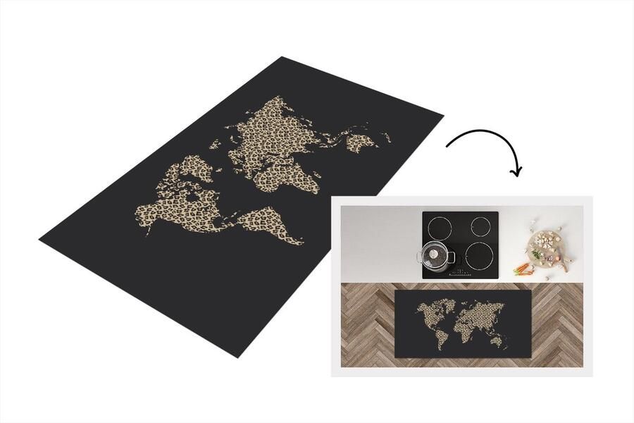 KitchenYeah Keukenloper Loper keuken Wereldkaart Luipaardprint Dieren 120x60 cm Keukenloper vinyl