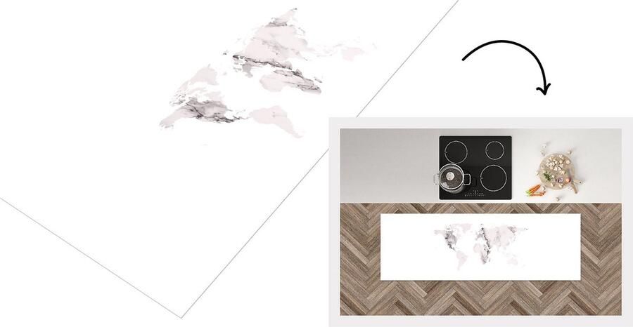 KitchenYeah Keukenloper Loper keuken Wereldkaart Marmer Luxe 180x60 cm Keukenloper vinyl