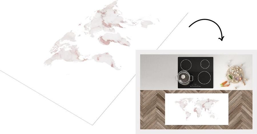 KitchenYeah Keukenloper Loper keuken Wereldkaart Marmer Roségoud 120x60 cm Keukenloper vinyl
