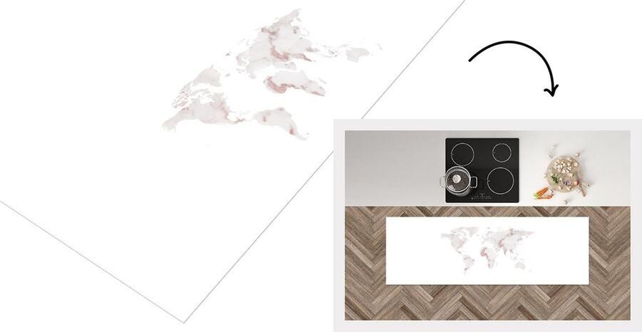 KitchenYeah Keukenloper Loper keuken Wereldkaart Marmer Roségoud 150x50 cm Keukenloper vinyl