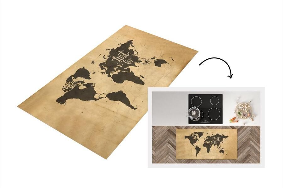 KitchenYeah Keukenloper Loper keuken Wereldkaart Papyrus Quote 120x60 cm Keukenloper vinyl