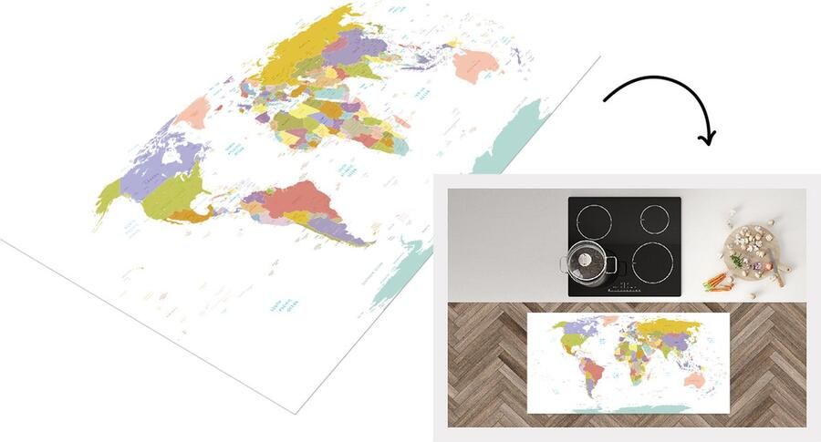 KitchenYeah Keukenloper Loper keuken Wereldkaart Pastel Kleuren 120x60 cm Keukenloper vinyl