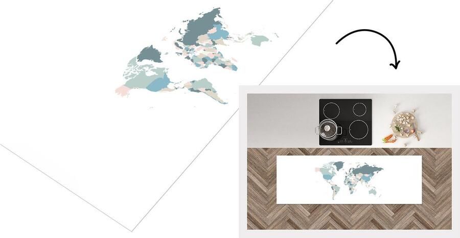 KitchenYeah Keukenloper Loper keuken Wereldkaart Pastel Minimalisme 180x60 cm Keukenloper vinyl