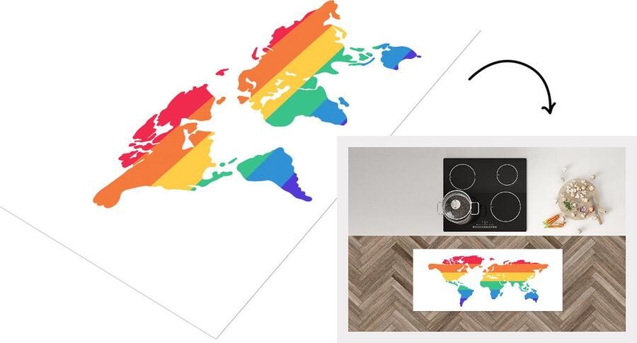 KitchenYeah Keukenloper Loper keuken Wereldkaart Pride Regenboog 120x50 cm Keukenloper vinyl
