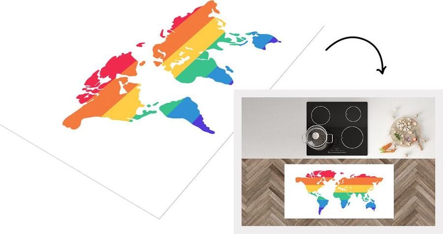 KitchenYeah Keukenloper Loper keuken Wereldkaart Pride Regenboog 120x60 cm Keukenloper vinyl