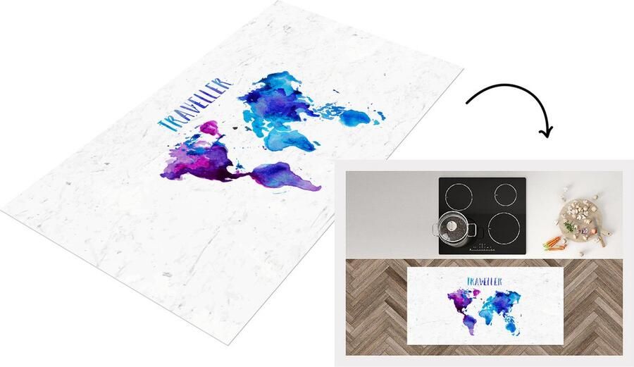 KitchenYeah Keukenloper Loper keuken Wereldkaart Quotes Waterverf 120x60 cm Keukenloper vinyl