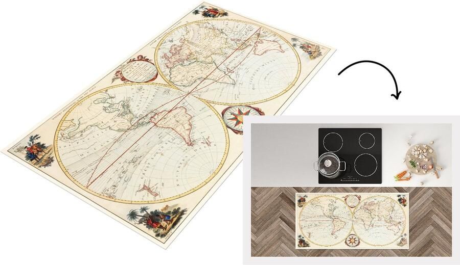 KitchenYeah Keukenloper Loper keuken Wereldkaart Retro Geschiedenis 120x60 cm Keukenloper vinyl