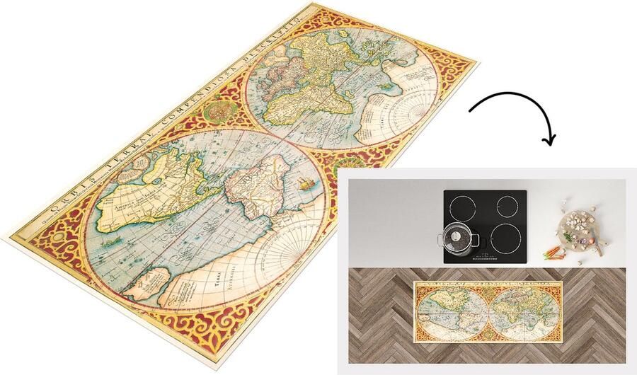 KitchenYeah Keukenloper Loper keuken Wereldkaart Retro Latijn 120x50 cm Keukenloper vinyl