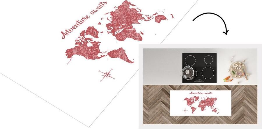 KitchenYeah Keukenloper Loper keuken Wereldkaart Rood Quote 120x50 cm Keukenloper vinyl