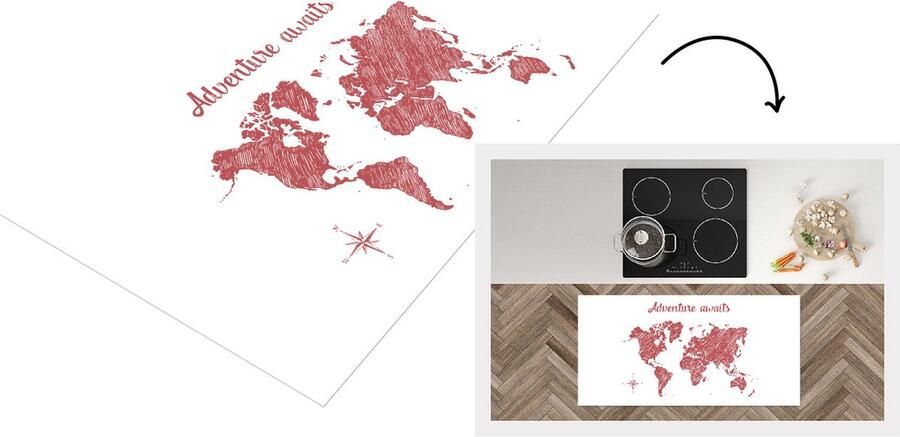 KitchenYeah Keukenloper Loper keuken Wereldkaart Rood Quote 120x60 cm Keukenloper vinyl