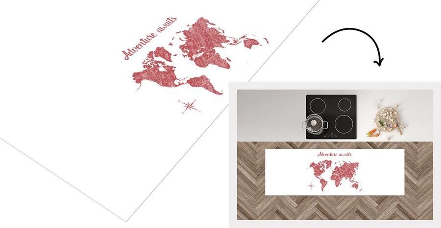 KitchenYeah Keukenloper Loper keuken Wereldkaart Rood Quotes 150x50 cm Keukenloper vinyl