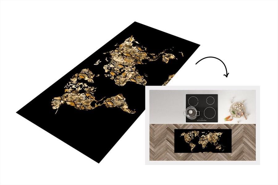 KitchenYeah Keukenloper Loper keuken Wereldkaart Slangenprint Luxe 120x50 cm Keukenloper vinyl