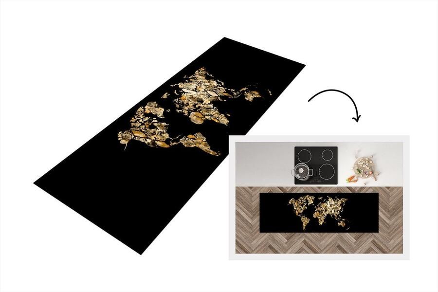 KitchenYeah Keukenloper Loper keuken Wereldkaart Slangenprint Zwart 150x50 cm Keukenloper vinyl