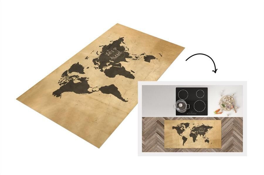 KitchenYeah Keukenloper Loper keuken Wereldkaart Spreuken Zwart 120x60 cm Keukenloper vinyl