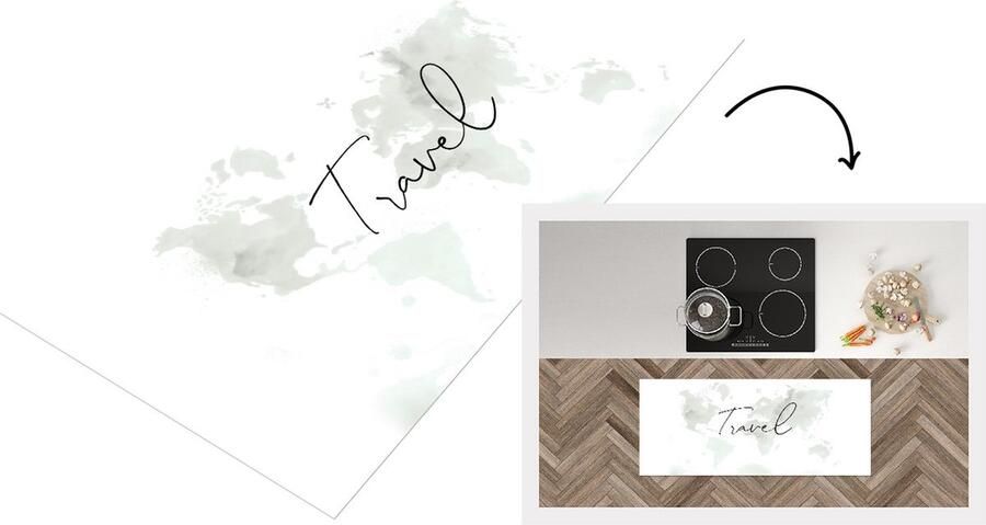 KitchenYeah Keukenloper Loper keuken Wereldkaart Travel Quotes 120x50 cm Keukenloper vinyl