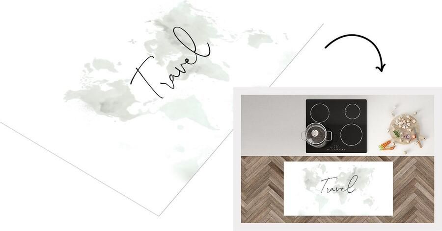 KitchenYeah Keukenloper Loper keuken Wereldkaart Travel Quotes 120x60 cm Keukenloper vinyl