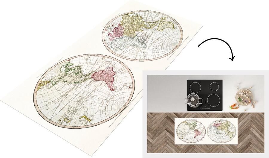 KitchenYeah Keukenloper Loper keuken Wereldkaart Vintage Kaart 120x50 cm Keukenloper vinyl