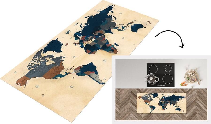 KitchenYeah Keukenloper Loper keuken Wereldkaart Vintage Papyrus 120x50 cm Keukenloper vinyl