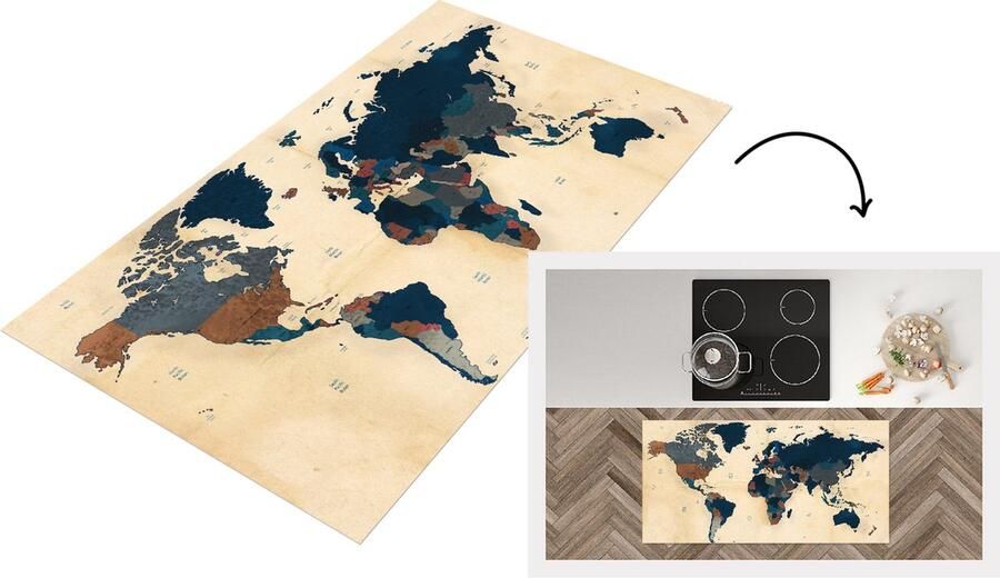 KitchenYeah Keukenloper Loper keuken Wereldkaart Vintage Papyrus 120x60 cm Keukenloper vinyl