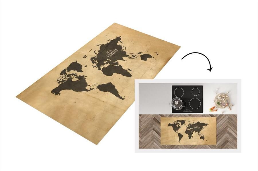 KitchenYeah Keukenloper Loper keuken Wereldkaart Vintage Papyrus 120x60 cm Keukenloper vinyl